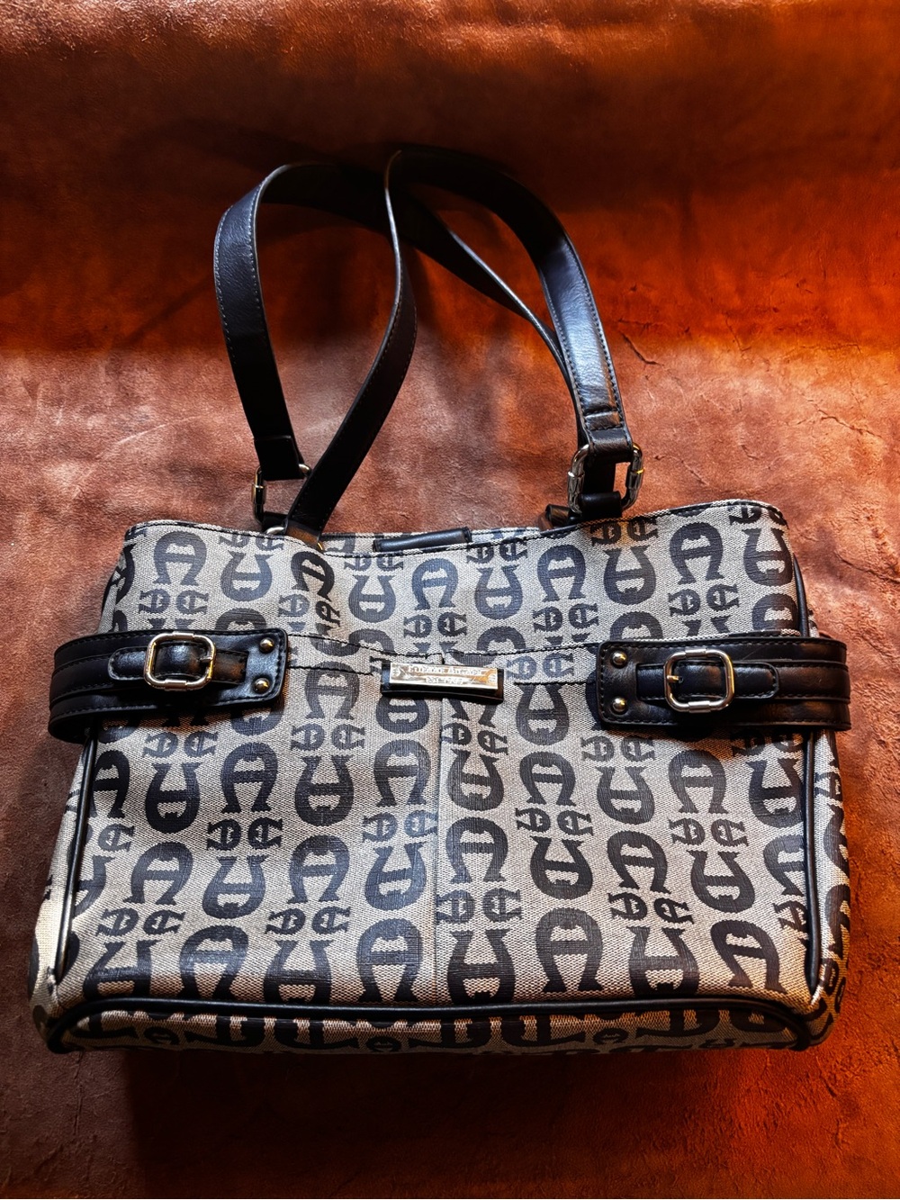 Monogram Canvas Tote Bag in Black and Gray